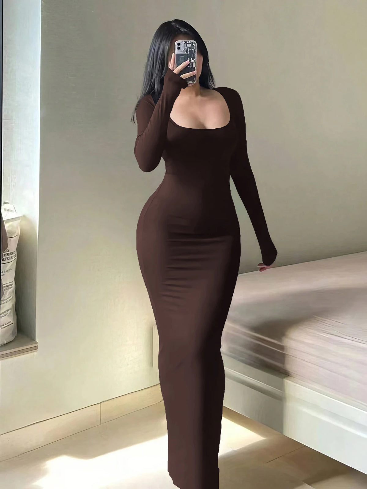 Anaïs | Robe Longue Ajustée à Manches Longues