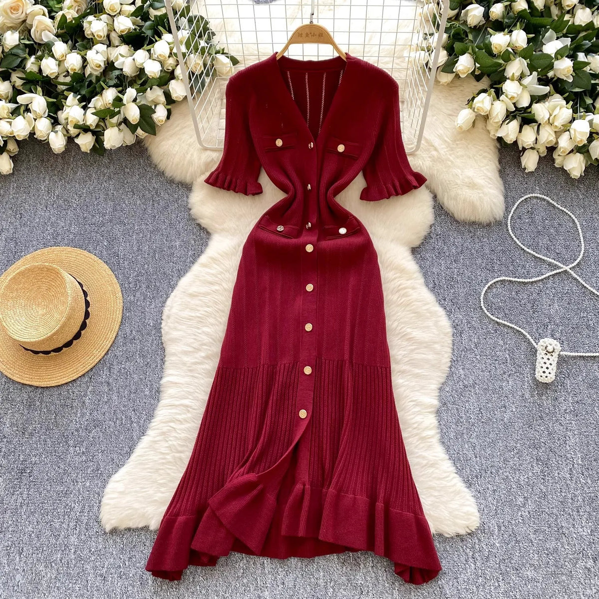 Manon | Robe Midi en Maille Boutonnée