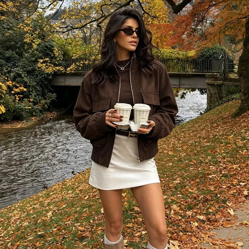 Camille | Veste Effet Daim à Grandes Poches
