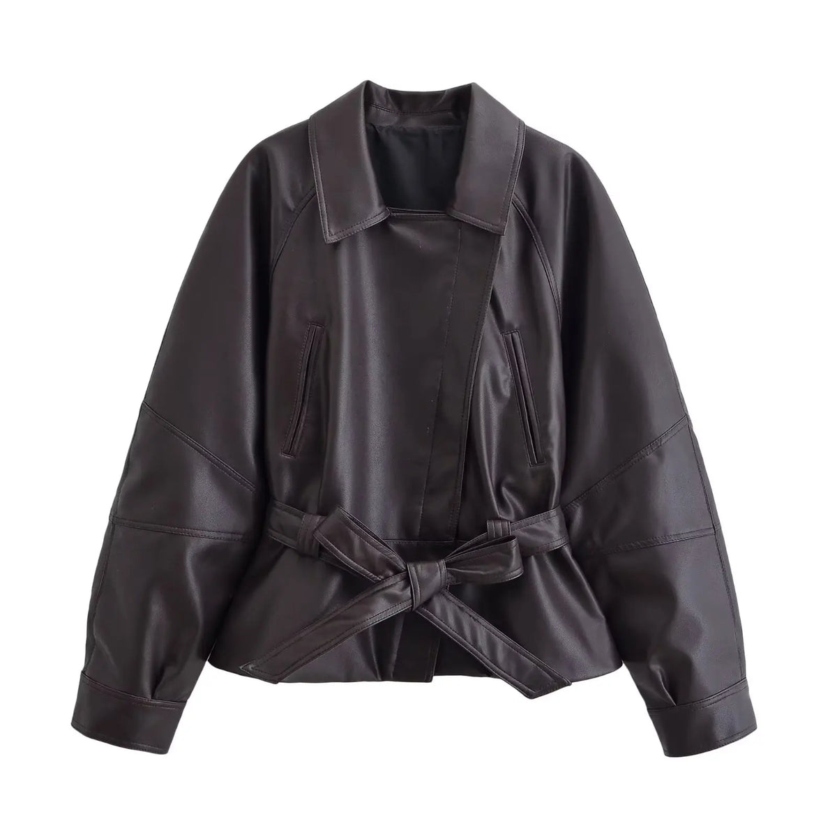 Léa | Trench Court en Simili Cuir à Ceinture