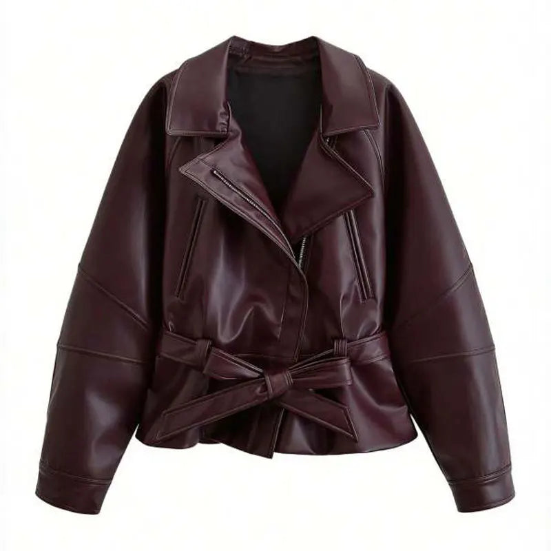 Léa | Trench Court en Simili Cuir à Ceinture