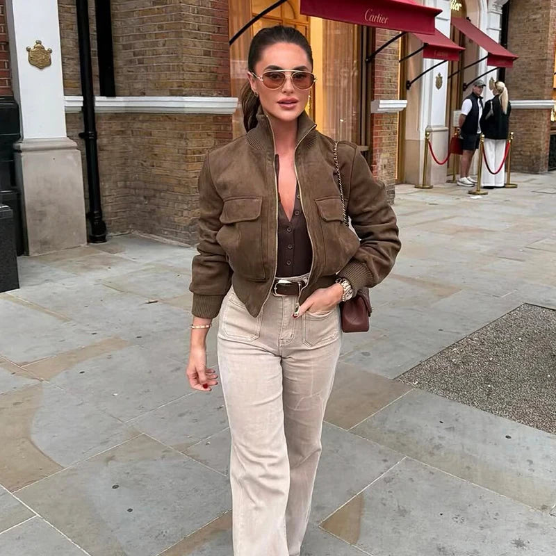 Camille | Veste Effet Daim à Grandes Poches