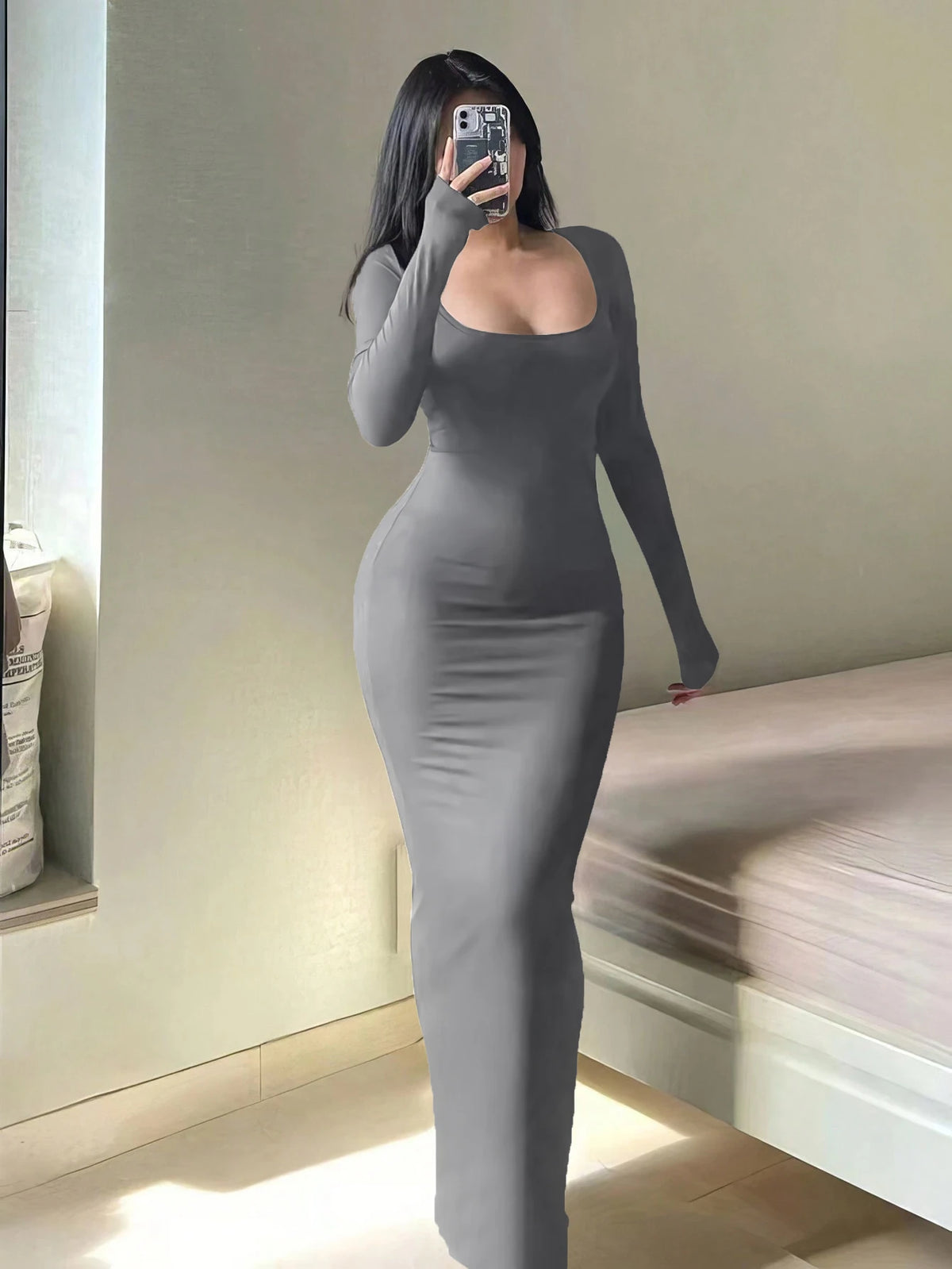 Anaïs | Robe Longue Ajustée à Manches Longues
