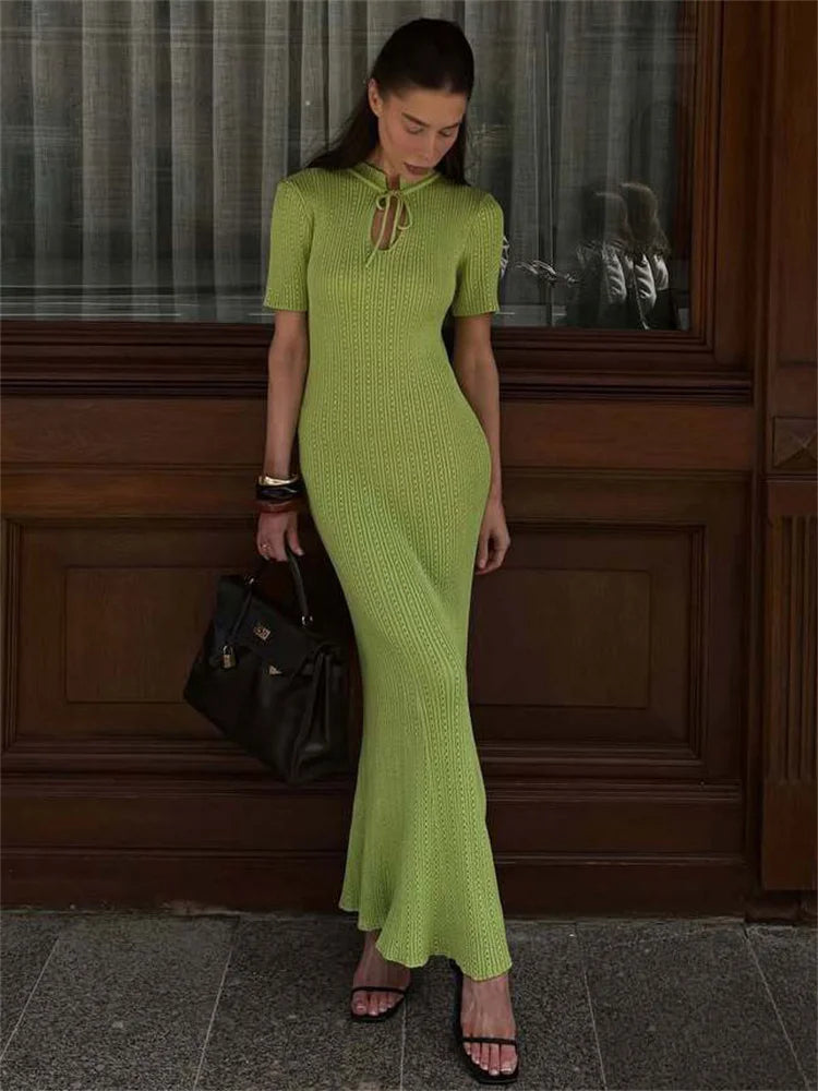 Lucie | Robe Longue en Maille à Lacets