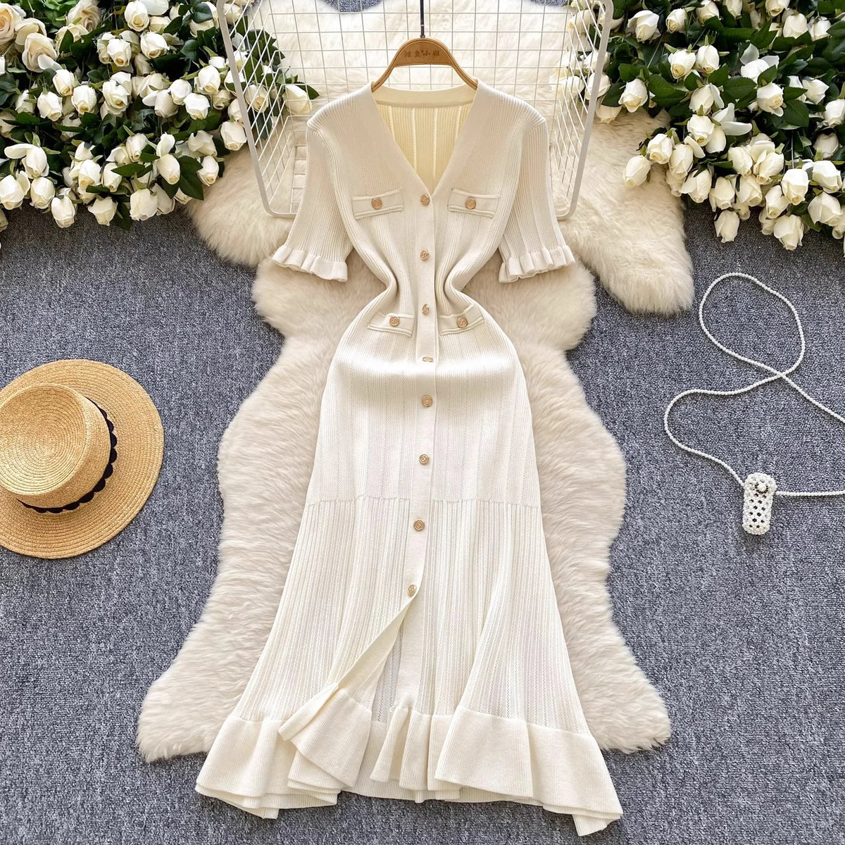 Manon | Robe Midi en Maille Boutonnée