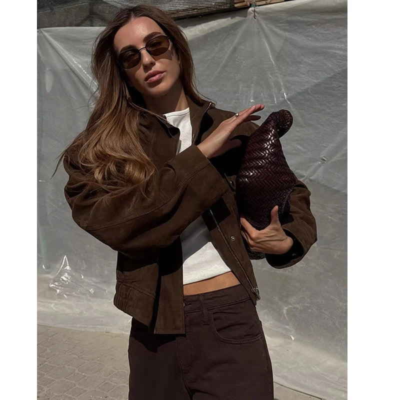 Camille | Veste Effet Daim à Grandes Poches