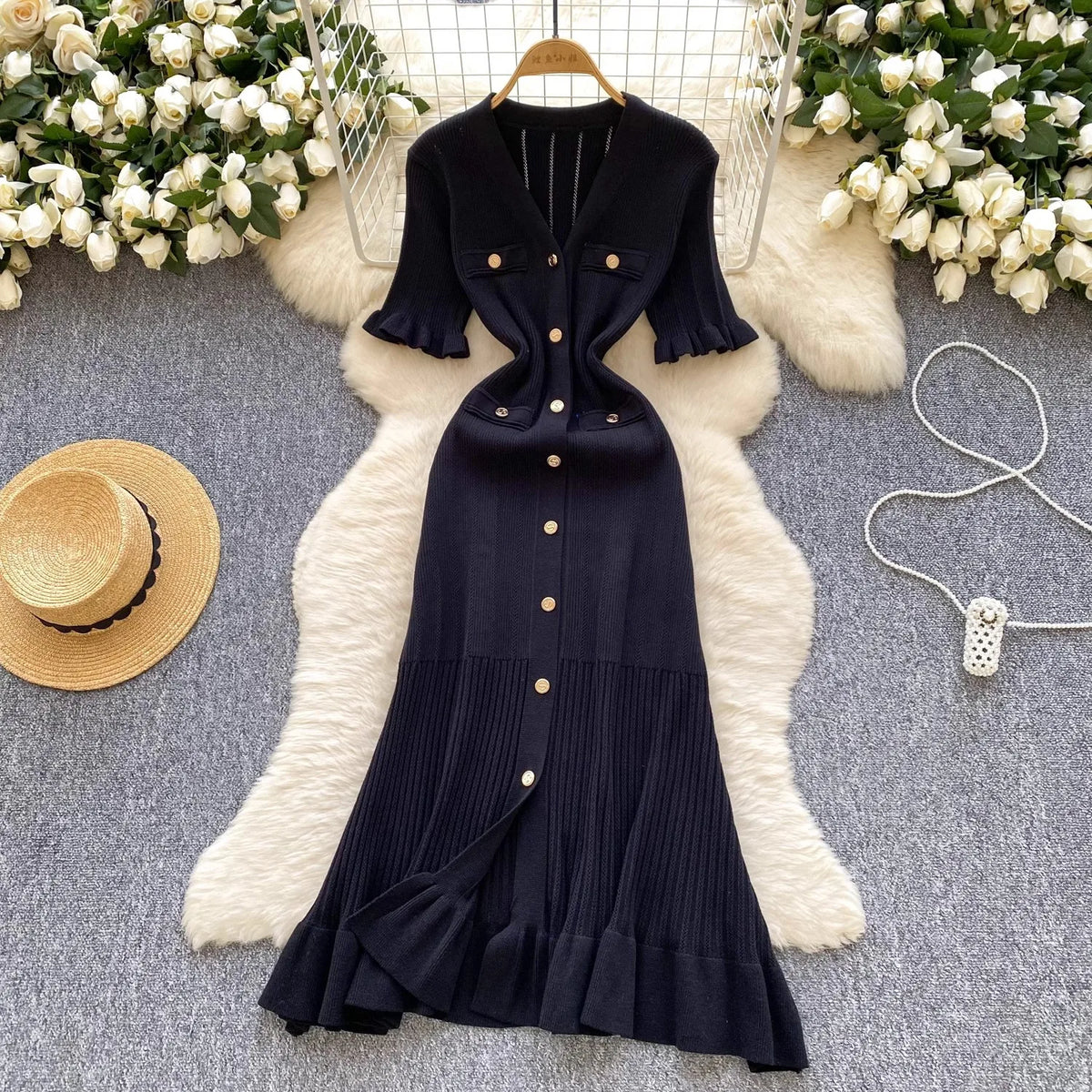 Manon | Robe Midi en Maille Boutonnée