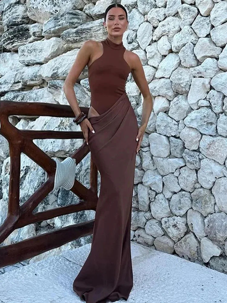 Chloé | Robe Longue Fluide à Col Montant