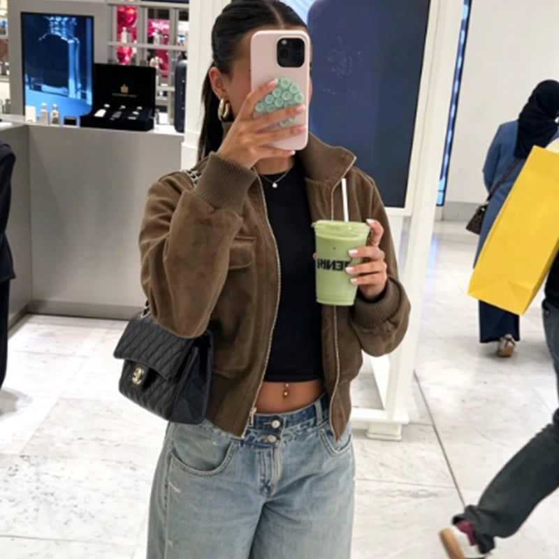 Camille | Veste Effet Daim à Grandes Poches