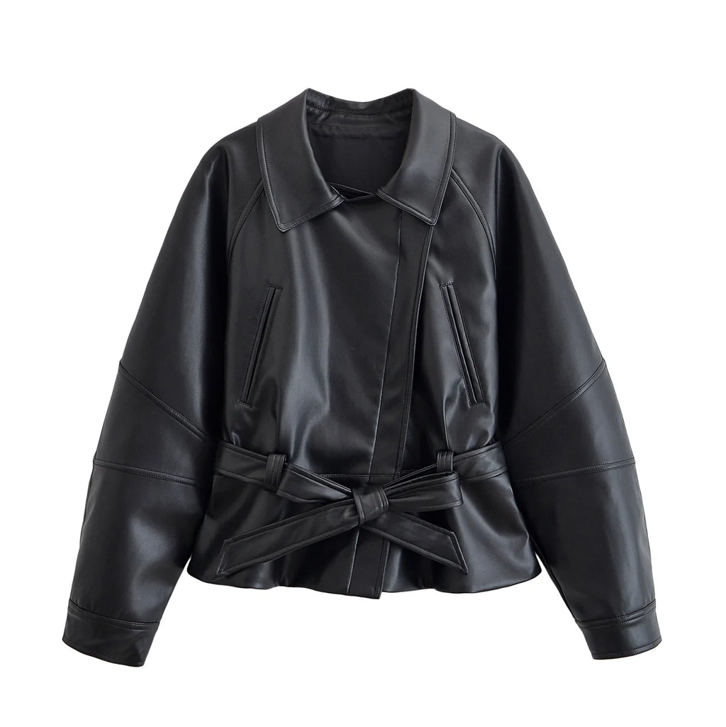 Léa | Trench Court en Simili Cuir à Ceinture