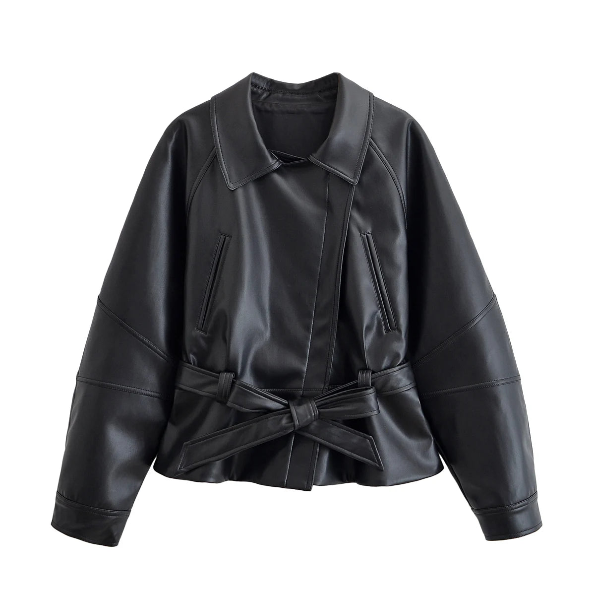 Léa | Trench Court en Simili Cuir à Ceinture