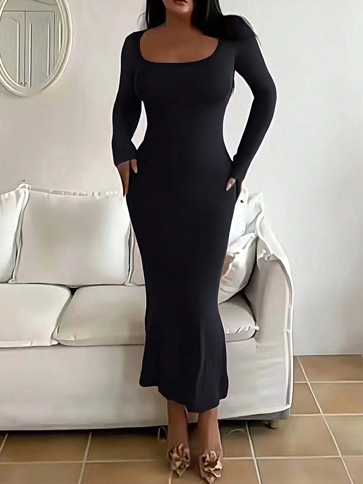 Anaïs | Robe Longue Ajustée à Manches Longues