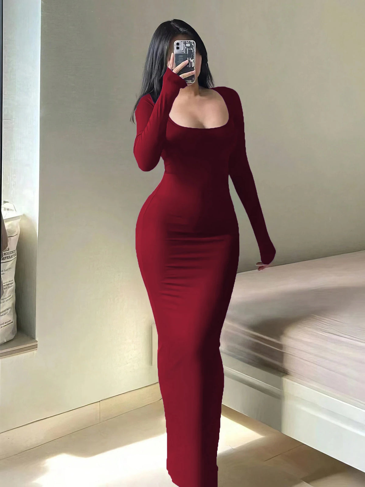 Anaïs | Robe Longue Ajustée à Manches Longues