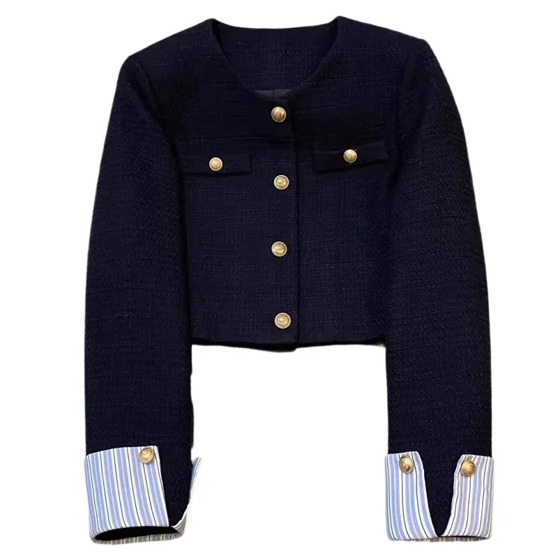 Claire | Veste Courte en Tweed à Boutons Dorés