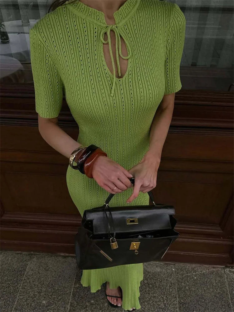 Lucie | Robe Longue en Maille à Lacets