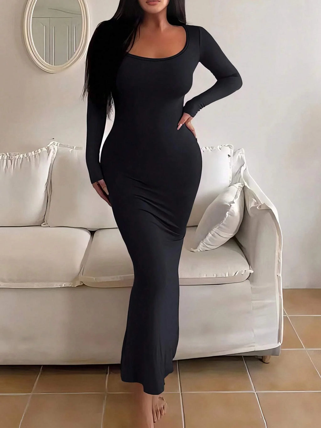 Anaïs | Robe Longue Ajustée à Manches Longues