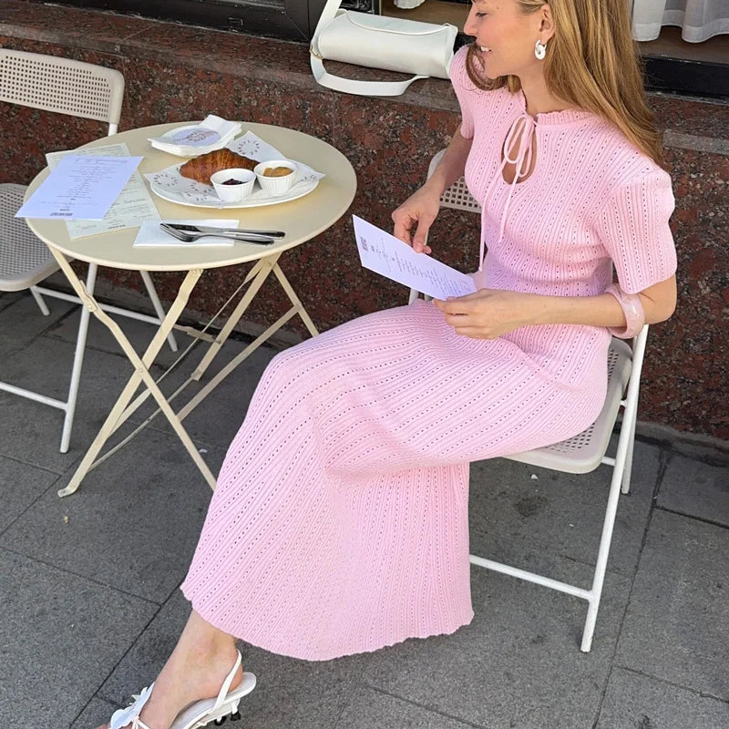 Lucie | Robe Longue en Maille à Lacets
