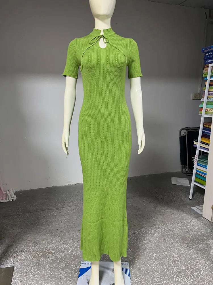 Lucie | Robe Longue en Maille à Lacets