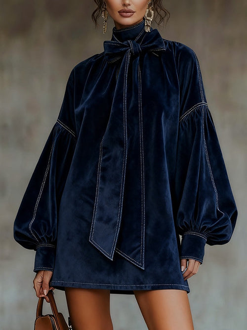 Agata | Robe Bleu Nuit à Nœud