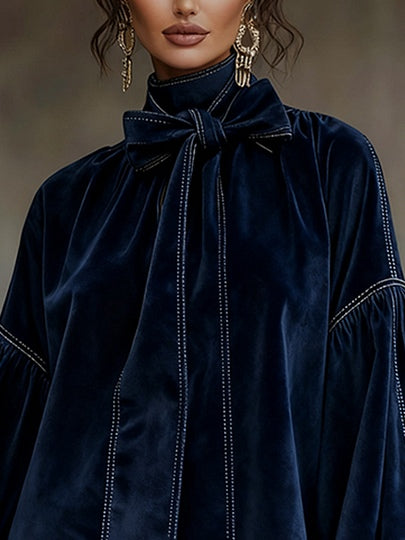 Agata | Robe Bleu Nuit à Nœud